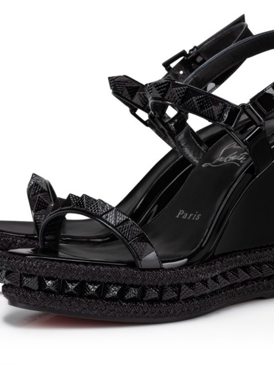 Christian Louboutin Shoes - Christian Louboutin Pyraclou Black Patent Platform Wedges